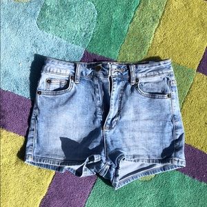 self painted high waisted jean shorts